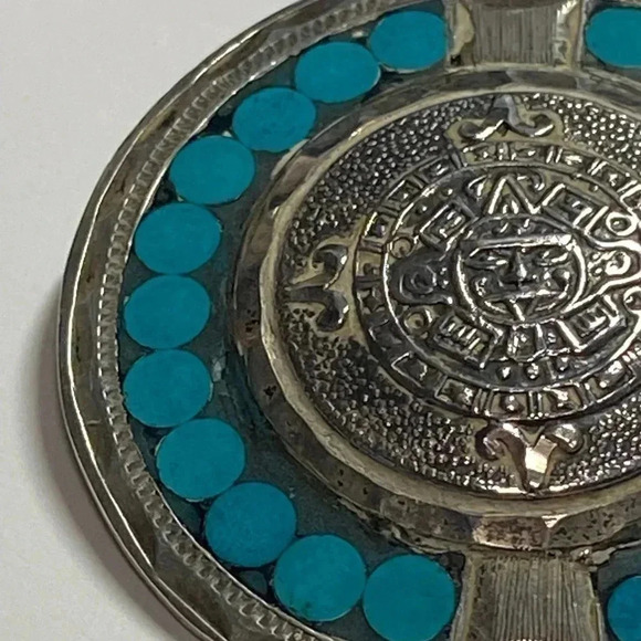STERLING SILVER & TURQUOISE NECKLACE/BROOCH. MEXICO. - Picture 5 of 9
